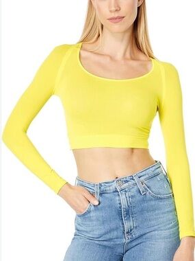 SPANX Yellow Long-Sleeve Scoop Neck Crop Top